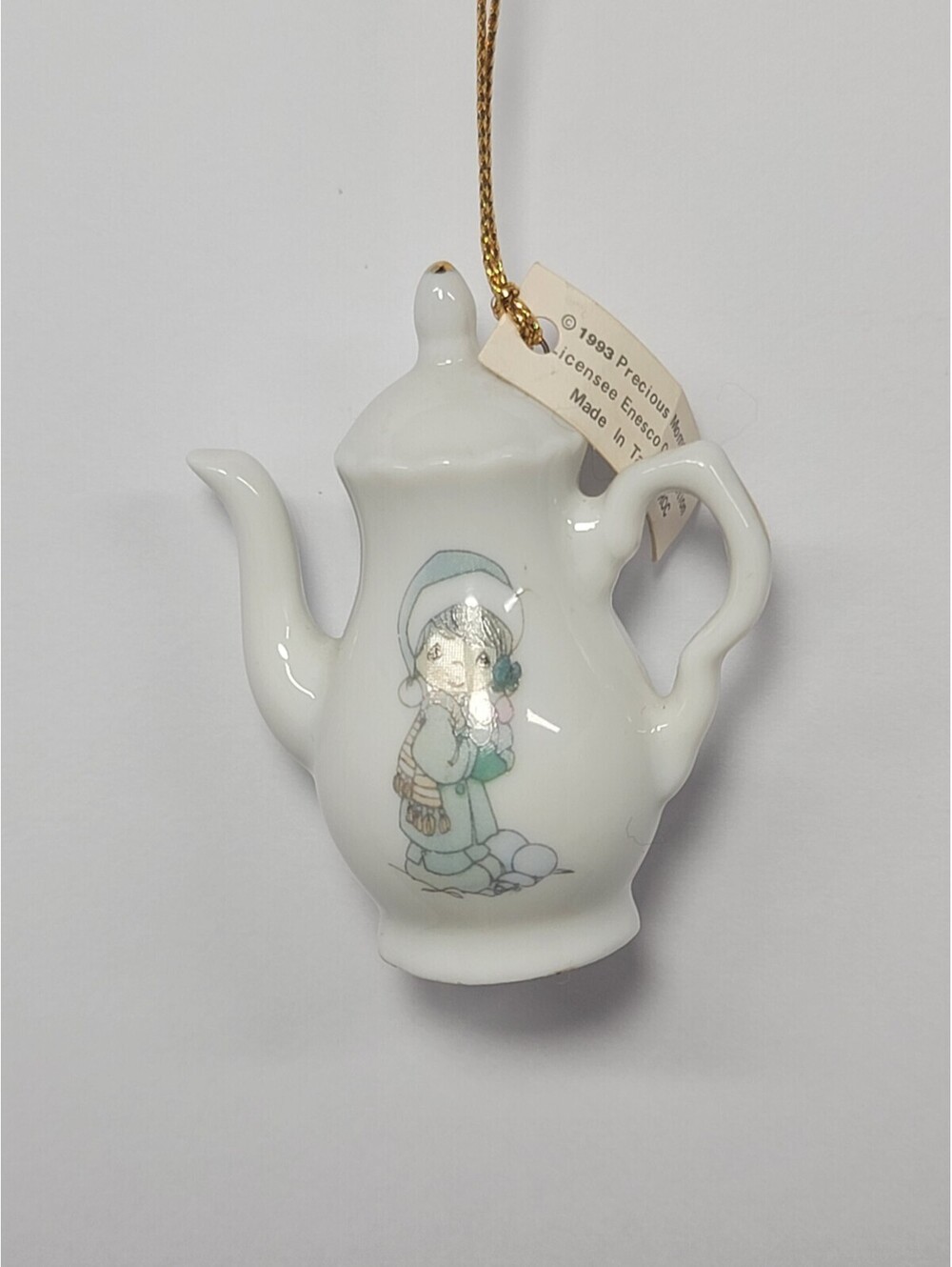 1993 Precious Moments Teapot Ornament Enesco I'm Sending You a White Christmas